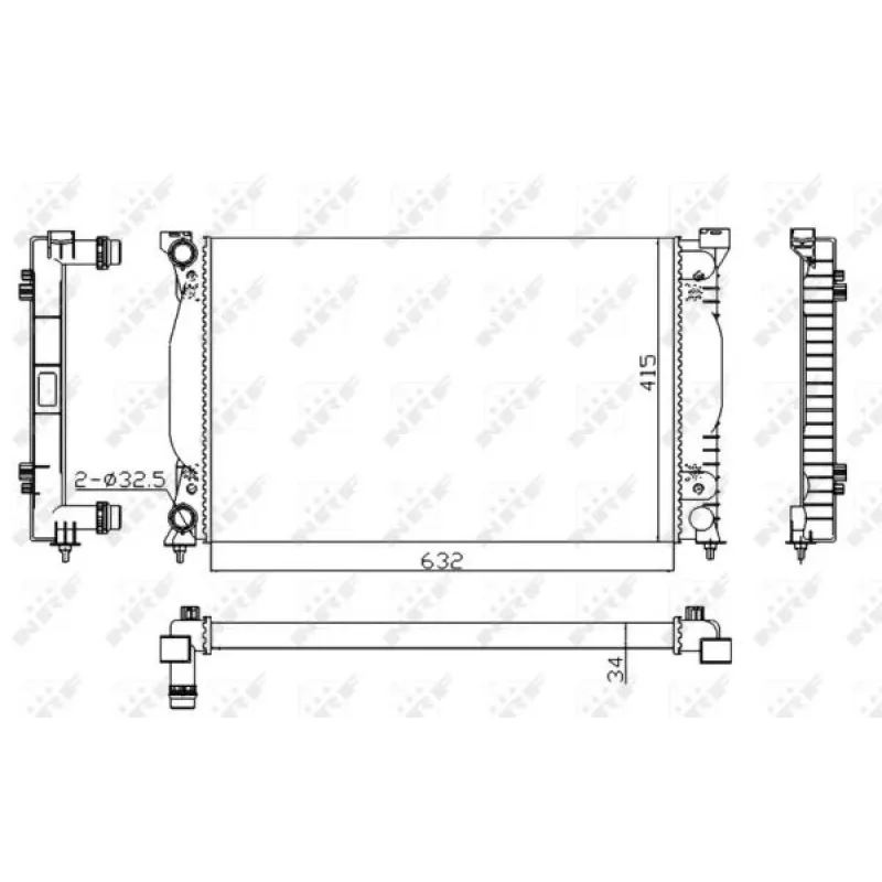 Радіатор охолодження NRF 50539A для Audi A4 B6/B7 1.6-2.0TDI 2000-2008, 632x415x34 мм