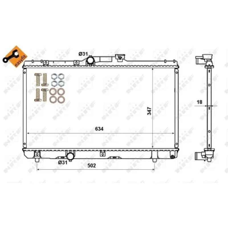 Радіатор охолодження NRF 507594 для Toyota Corolla E10/E11, Carina E, Celica 1992-2001, 634x347x18 мм