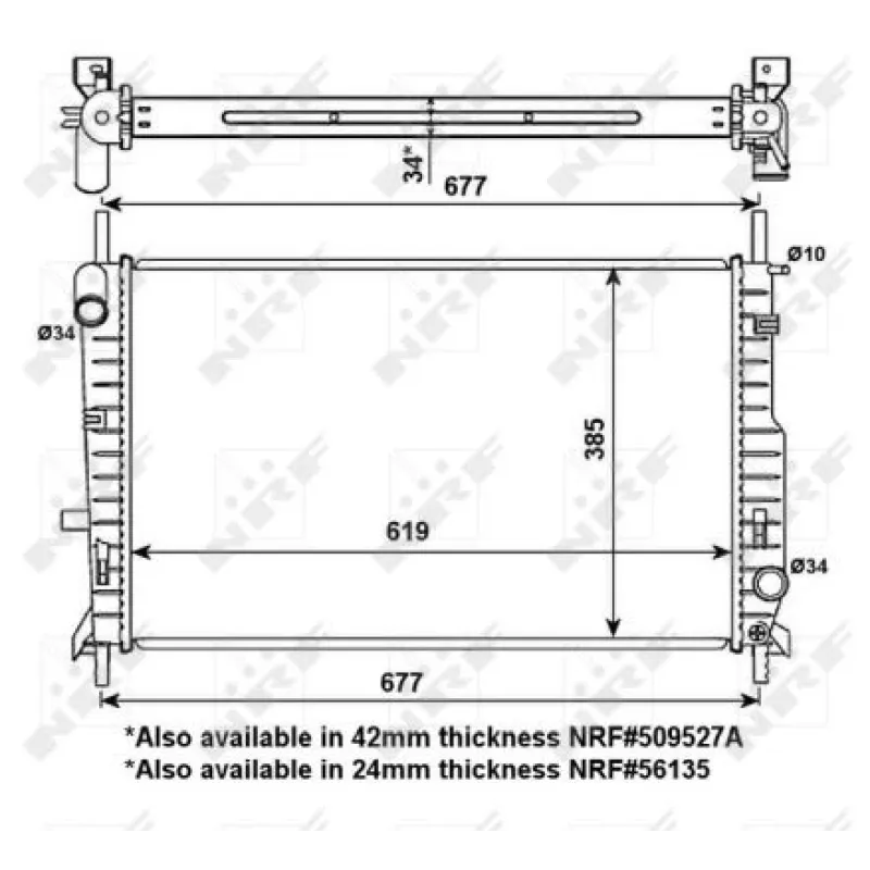 Радіатор охолодження NRF 509527 для Ford Mondeo II (BAP, BNP, BFP) 1996-2000, 616x386x34 мм