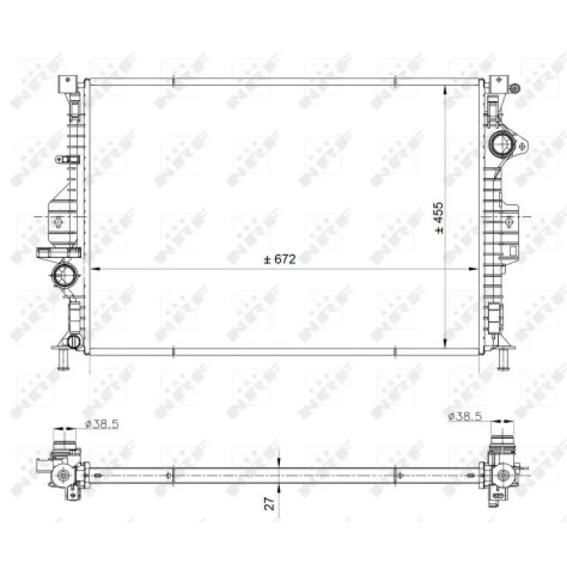 Радіатор охолодження NRF 53812 для Ford Focus III ST, Galaxy, Mondeo, 672x455x27 мм