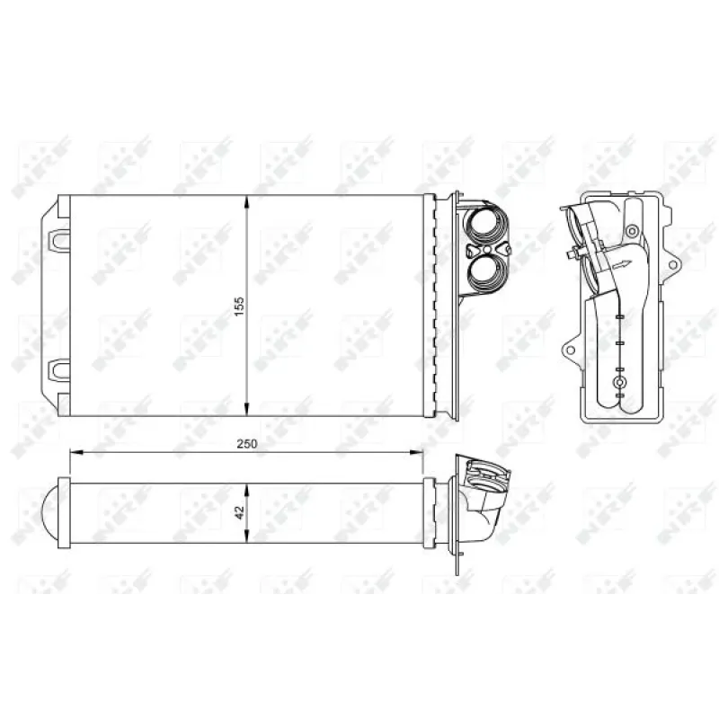 Радіатор пічки NRF 54250 для Peugeot 406 1995-2004, 250x155x42 мм