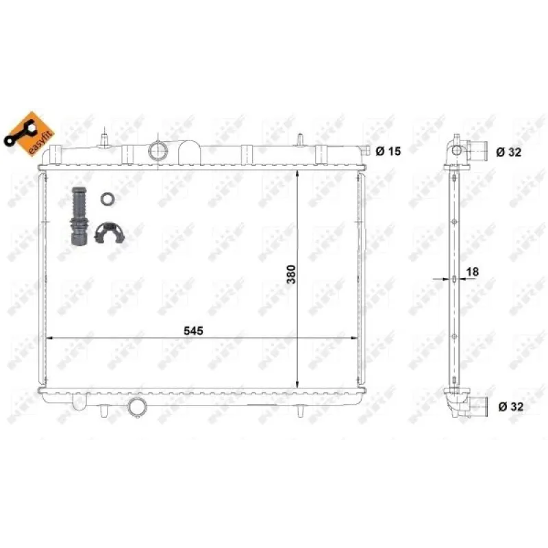 Радіатор охолодження NRF 58299 для Citroen Xsara 2.0HDi 2001-2005, Peugeot 206 1.4-2.0 HDi 2000-2013, 563x379x18 мм