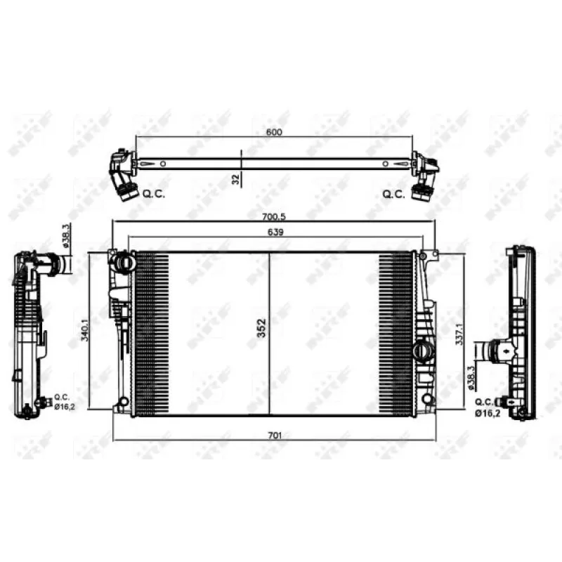 Радіатор охолодження NRF 58413 для BMW 1 (F20/F21), 3 (F30/F34), 4 (F36/F33) 1.5-3.0i, 600x354x32 мм