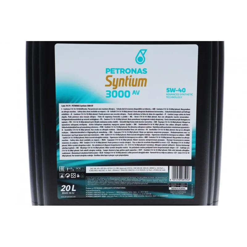 Олива 5W40 SYNTIUM 3000 AV (20L) (VW 505.00/505.01/MB 229.51/RN0700/RN0710) (API SN) (ACEA C3) (з-на на 71242R41EU)