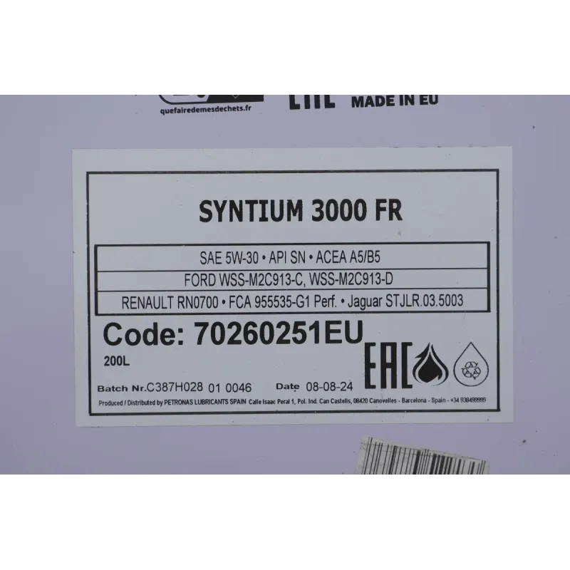 Моторна олива PETRONAS SYNTIUM 3000 FR 5W30 200л (WSS-M2C 913-C/D) 70260251EU