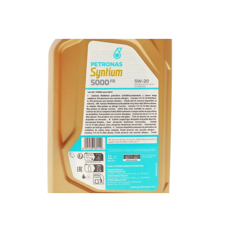 Моторна олива PETRONAS SYNTIUM 5000 FR 5W20 1L (ILSAC GF5, WSS-M2C 948-B) 70265E18EU