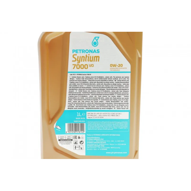 Моторна олива PETRONAS SYNTIUM 7000 VO 0W-20 1л 70721E18EU Volvo VCC RBS0-2AE