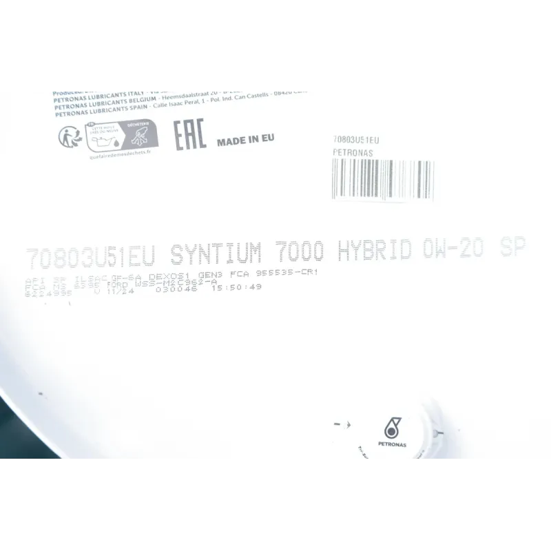 Моторна олива PETRONAS SYNTIUM 7000 HYBRID 0W-20 60л API SP/ILSAC GF-6A, GM dexos1 Gen 3, Ford WSS-M2C962-A1