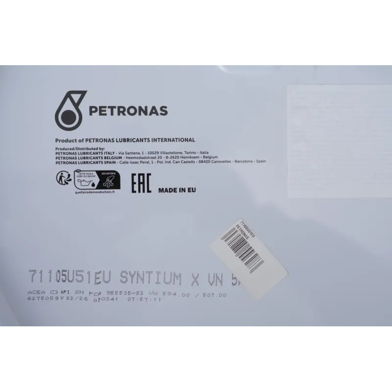 Моторна олива PETRONAS SYNTIUM X VN 5W30 ACEA C3/API SN 71105U51EU (60л) Volkswagen 504 00/507 00