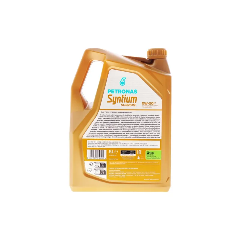 Олива 0W20 SYNTIUM SUPREME LLE (5L) (MB 229.71/MB 229.72) (API SQ (ILSAC GF-7A/ACEA C5/C6) заміна для 70716M12EU