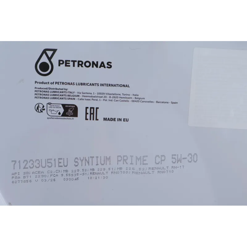 Олива 5W30 SYNTIUM PRIME CP (60L) (MB229.51/MB229.52/MB226.52/Renault RN17/PSA B71 2290) заміна для 70830U51EU