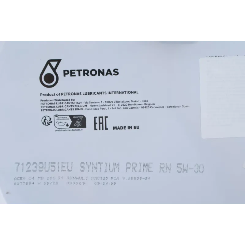 Олива 5W30 SYNTIUM PRIME RN (60L) (RN 0720/MB 226.51) (ACEA C4) заміна для 70543U51EU