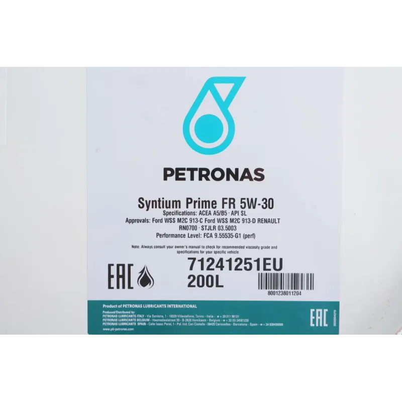 Моторна олива PETRONAS SYNTIUM PRIME FR 5W30 200л (WSS-M2C 913-C/913-D/RN0700/STJLR.03.5003) 71241251EU