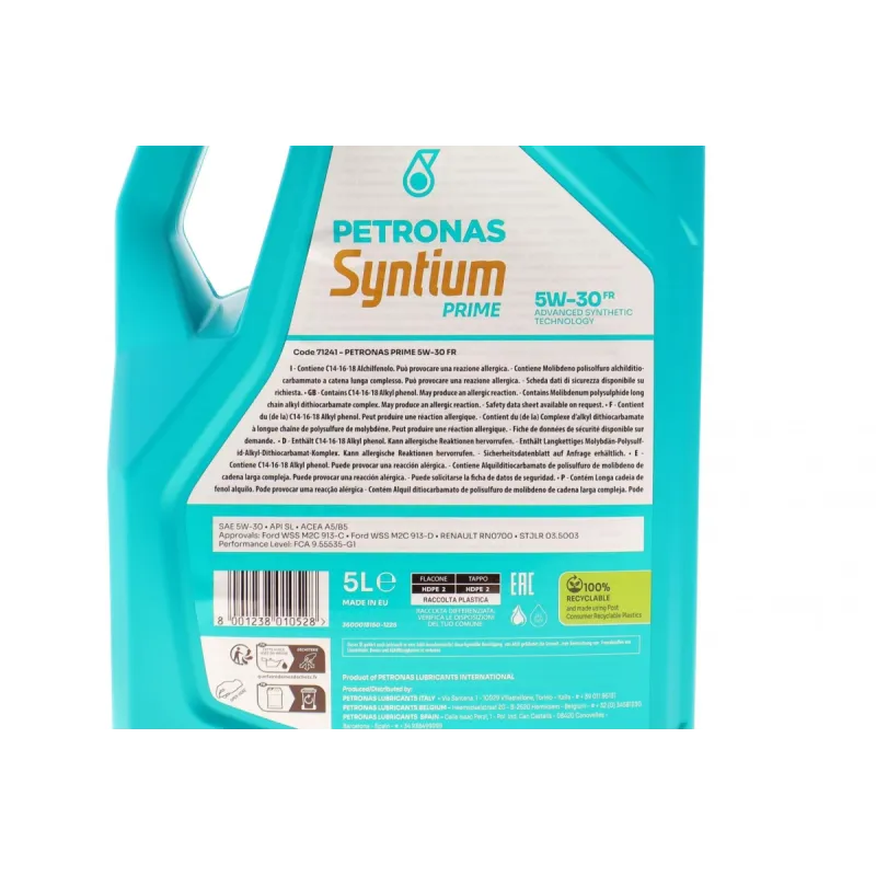 Олива 5W30 SYNTIUM PRIME FR (5L) (WSS-M2C 913-C/913-D/RN0700/STJLR.03.5003) заміна для 70260M12EU
