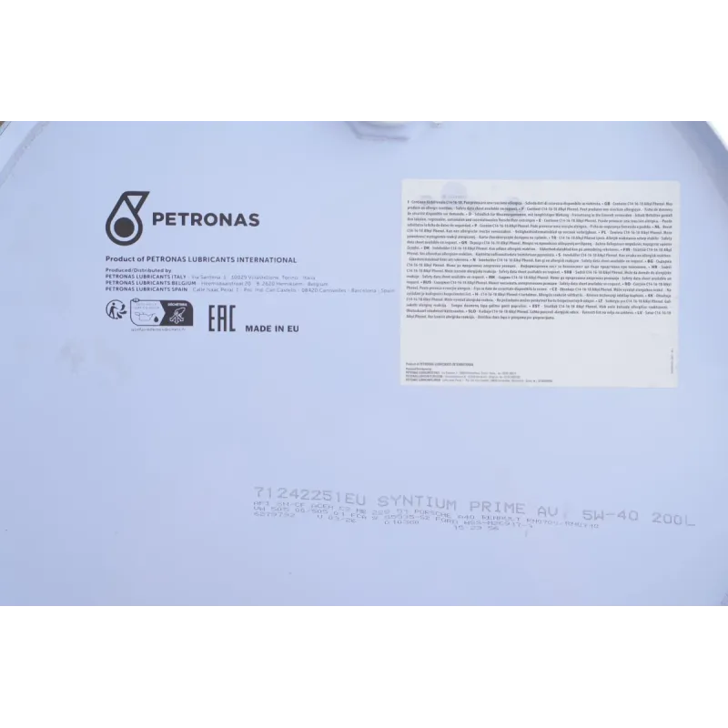 Олива 5W40 SYNTIUM PRIME AV (200L) (VW 505.00/505.01/MB 229.51/RN0700/RN0710) (API SN) (ACEA C3) заміна для 70179251EU