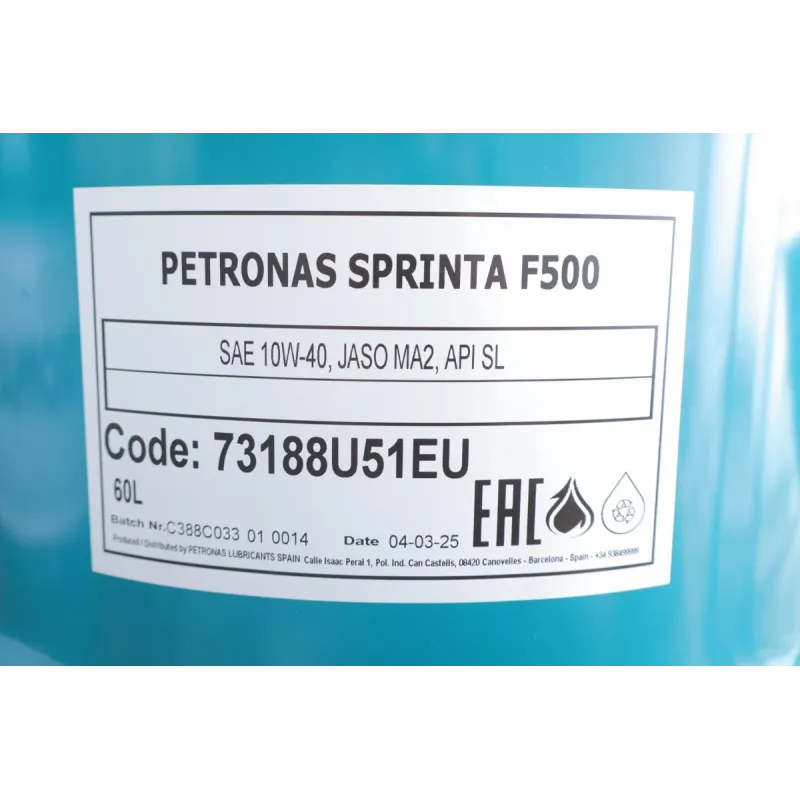 Моторна олива 10W40 SPRINTA F500 4T PETRONAS 73188U51EU API SL/JASO MA2 60л
