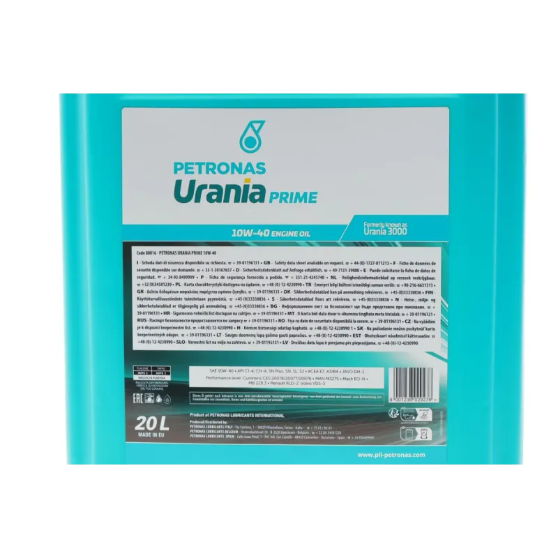 Олива 10W40 URANIA PRIME (20L) (ACEA E7/A3/B4/API CI-4/CH-4/SN Plus/SN/SL/SJ) (MB 228.3/MAN M3275/Renault RLD-2)
