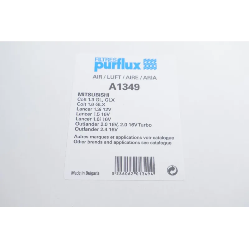 Фільтр повітряний PURFLUX A1349 для Mitsubishi Colt, Lancer, Outlander 1.3-2.4TDI 204x214x51 мм