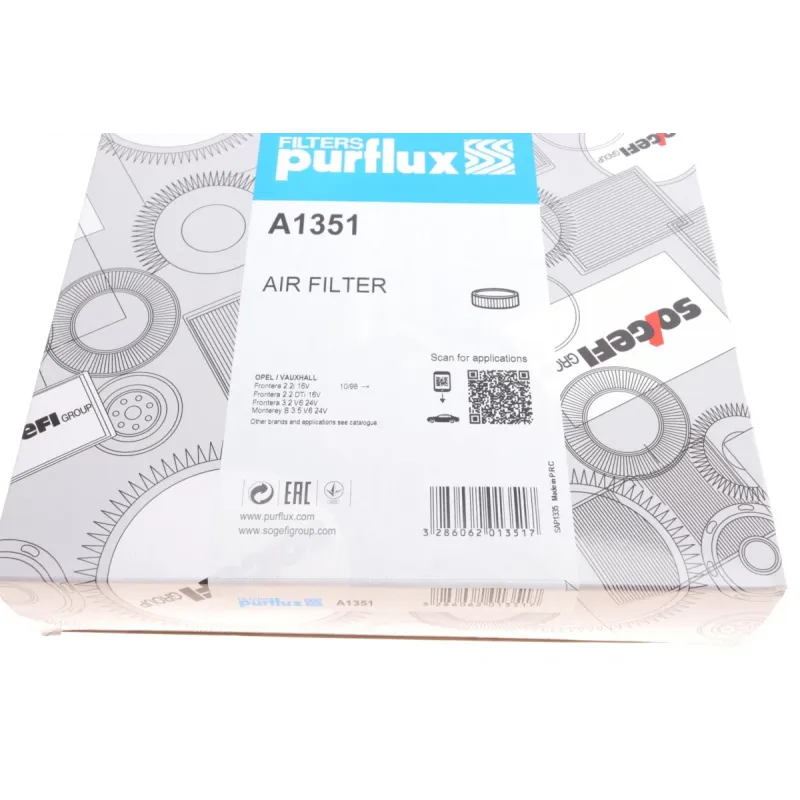 Фільтр повітряний PURFLUX A1351 для Opel Frontera B, Opel Monterey A/B, Isuzu Trooper 310x200x43 мм
