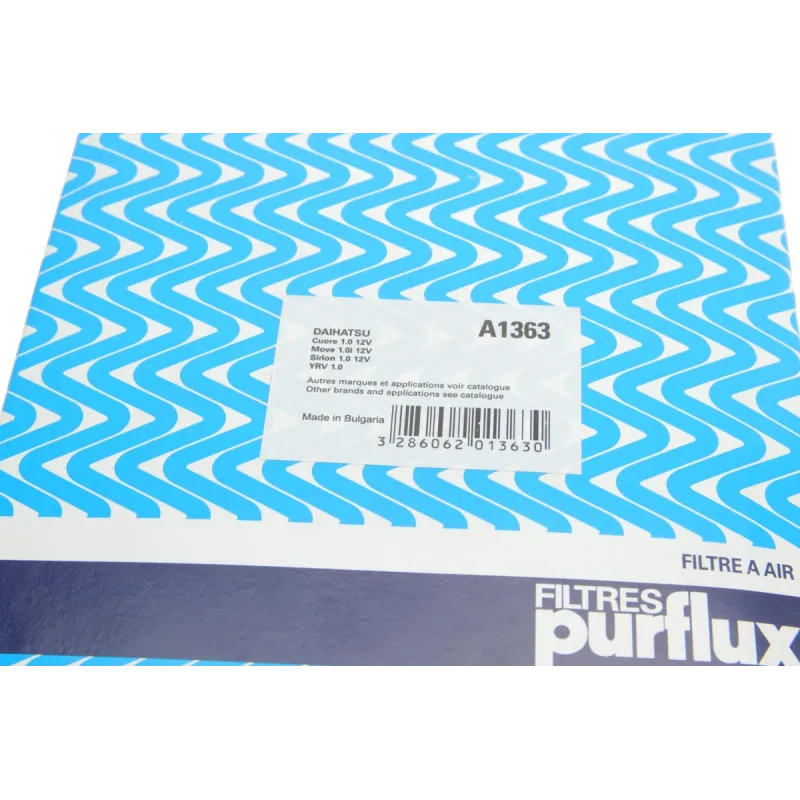 Фільтр повітряний PURFLUX A1363 для Daihatsu Cuore, Sirion, YRV 1.0-1.3 1998-2005 (186x170x53 мм)