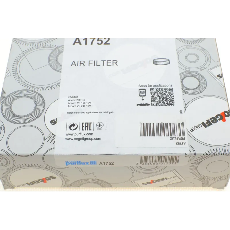 Фільтр повітряний PURFLUX A1752 для Honda Accord VI 1998-2003, 274x164x42 мм