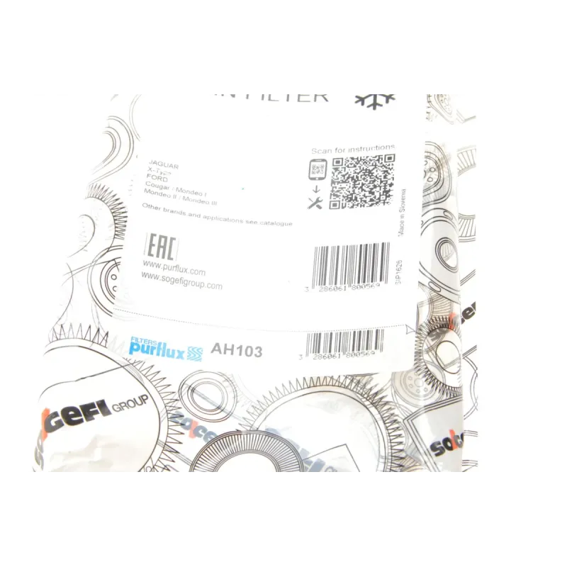 Фільтр салону PURFLUX AH103 з активованим вугіллям для Ford Mondeo III (B5Y) 2000-2007, 508x104x31 мм