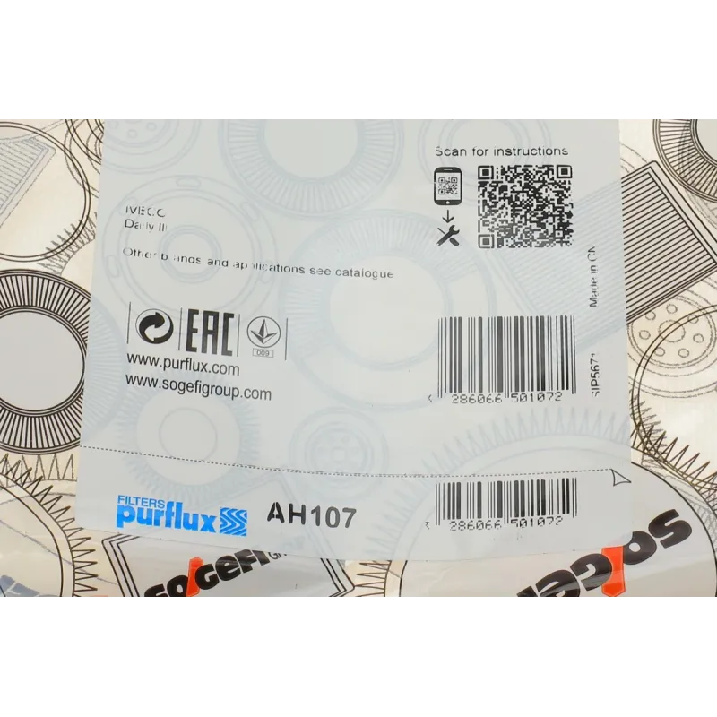 Фільтр салону PURFLUX AH107 з активованим вугіллям для Fiat Bravo/Brava/Marea, Alfa Romeo 156, Iveco Daily 288x161x29 мм