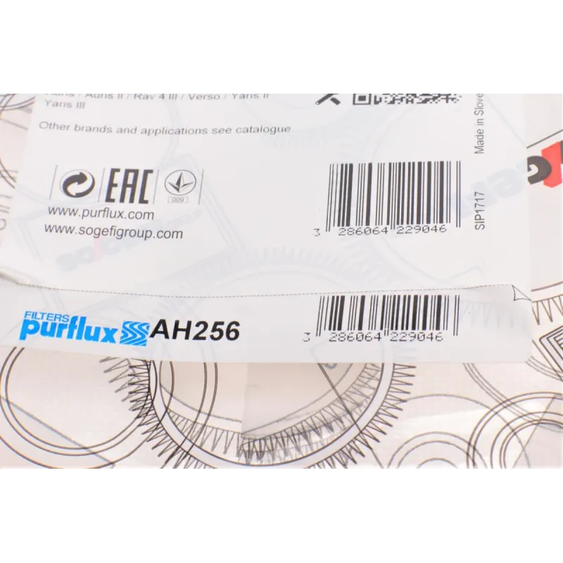 Фільтр салону PURFLUX AH256 з активованим вугіллям для Toyota Auris, Yaris, Daihatsu Charade 215x195x30 мм