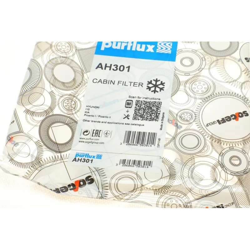 Фільтр салону PURFLUX AH301 для Hyundai i10, Kia Picanto 181x178x12 мм
