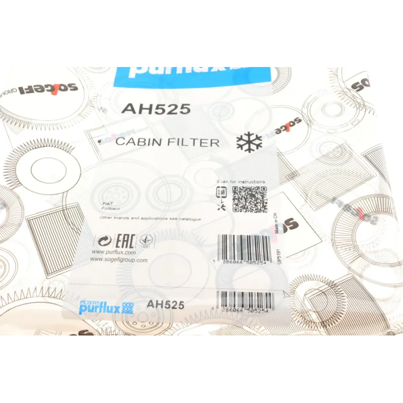 Фільтр салону PURFLUX AH525 для Mitsubishi L 200, Fiat Fullback 216x204x30 мм