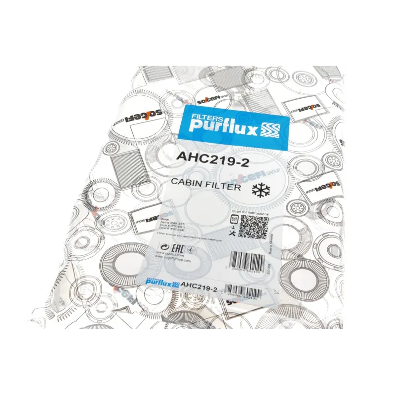 Фільтр салону вугільний PURFLUX AHC219-2 для BMW 5 (E60) 3.0D 2003-2010, 315x170x30 мм (к-кт 2 шт.)