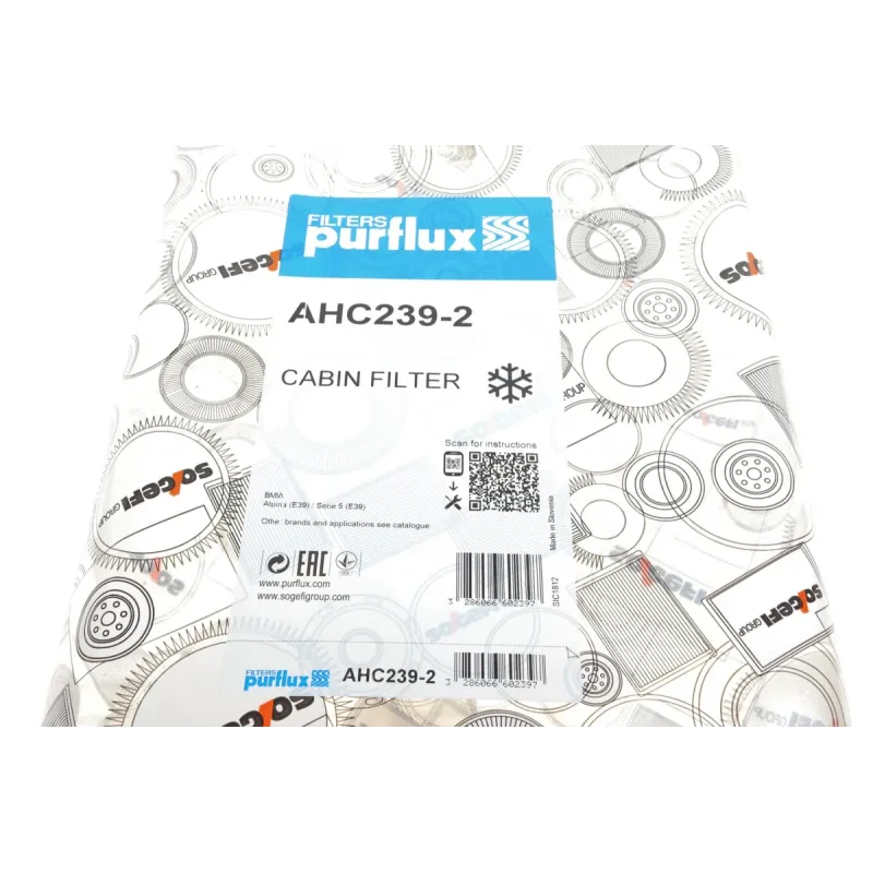 Фільтр салону вугільний PURFLUX AHC239-2 для BMW 5 (E39) 1995-2004, комплект 2 шт.