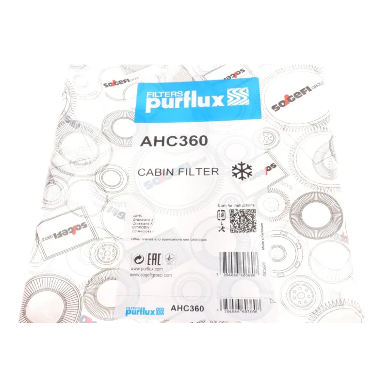 Фільтр салону вугільний PURFLUX AHC360 для Hyundai Accent III, i30, Kia Ceed 239x190x20 мм