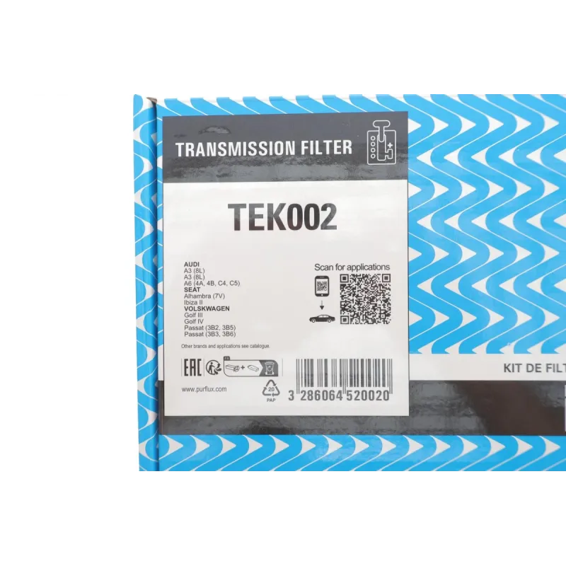 Фільтр АКПП PURFLUX TEK002 для VW Golf, Skoda Octavia (з прокладкою 197x157.2x32 мм)