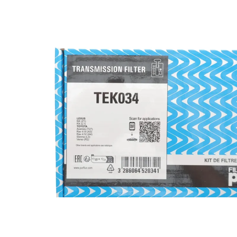 Фільтр АКПП PURFLUX TEK034 для Toyota Avensis, Camry, Lexus ES 2006-2012, 216.4 мм