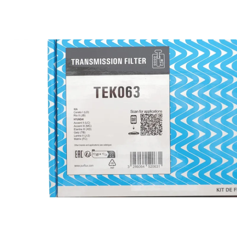 Фільтр АКПП PURFLUX TEK063 для Hyundai Elantra/Kia Rio 1.4/1.6 2000-2011 (з прокладкою)
