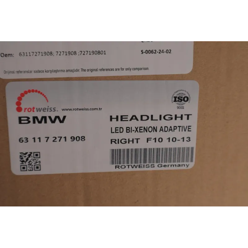 Фара права ROTWEISS 63117271908 для BMW 5 F10/F18 2010-2016 Xenon/Halogen