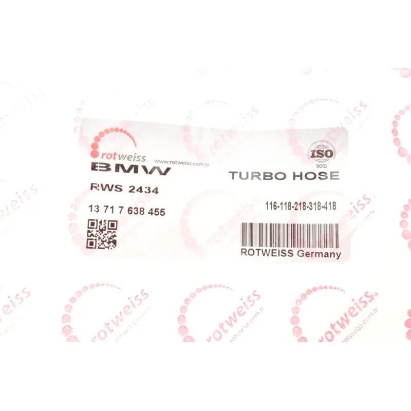 Патрубок інтеркулера (L) ROTWEISS RWS2434 для BMW 1 (F20/F21) 118i 2015-, 70/60 мм