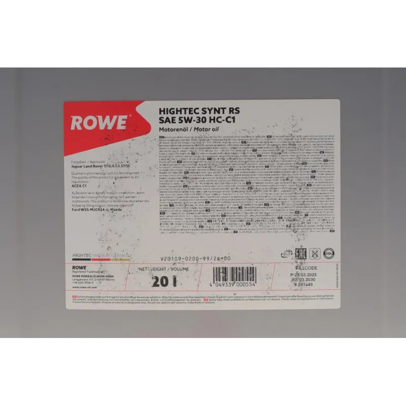Моторна олива ROWE HIGHTEC SYNT RS HC-C1 5W30 (20л) 20109-0200-99