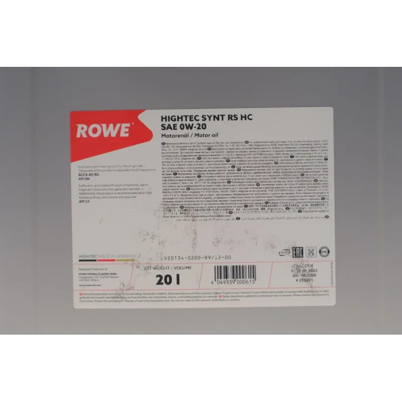 Моторна олива ROWE HIGHTEC SYNT RS HC 0W20 20л (ACEA A5/B5, API SN/CF) 20134-0200-99