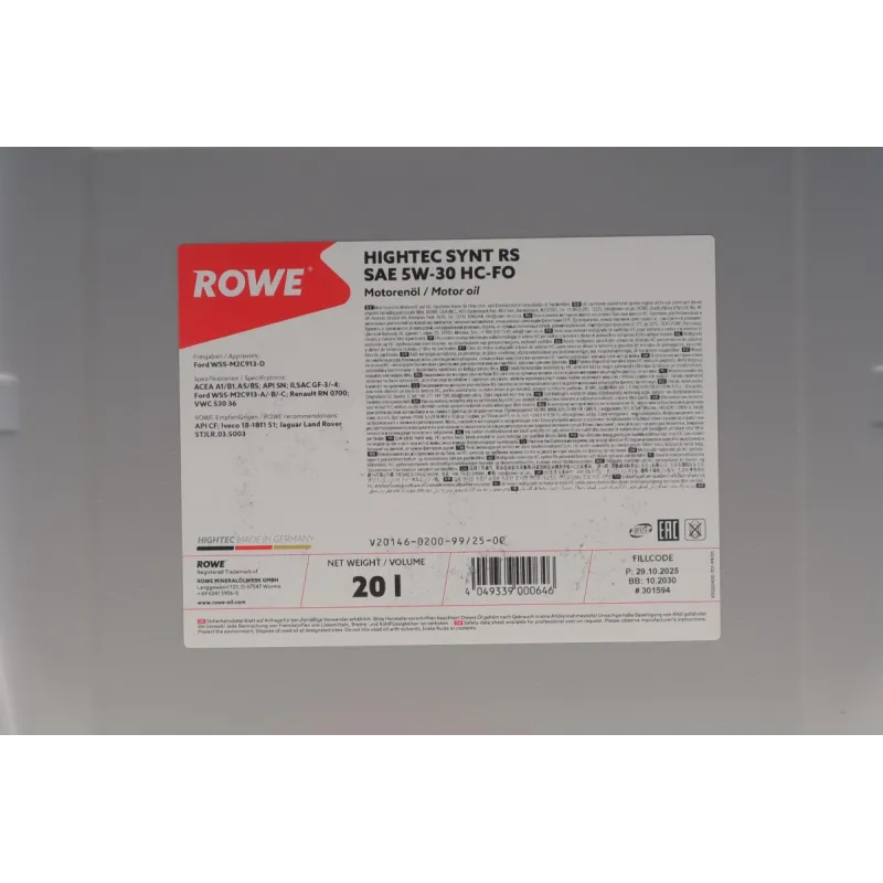 Моторна олива ROWE HIGHTEC SYNT RS HC-FO 5W30 20л (20146-0200-99)