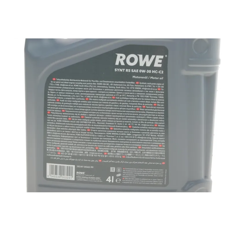 Моторна олива ROWE HIGHTEC SYNT RS HC-C2 0W30 4л (20247-0040-99) ACEA C2