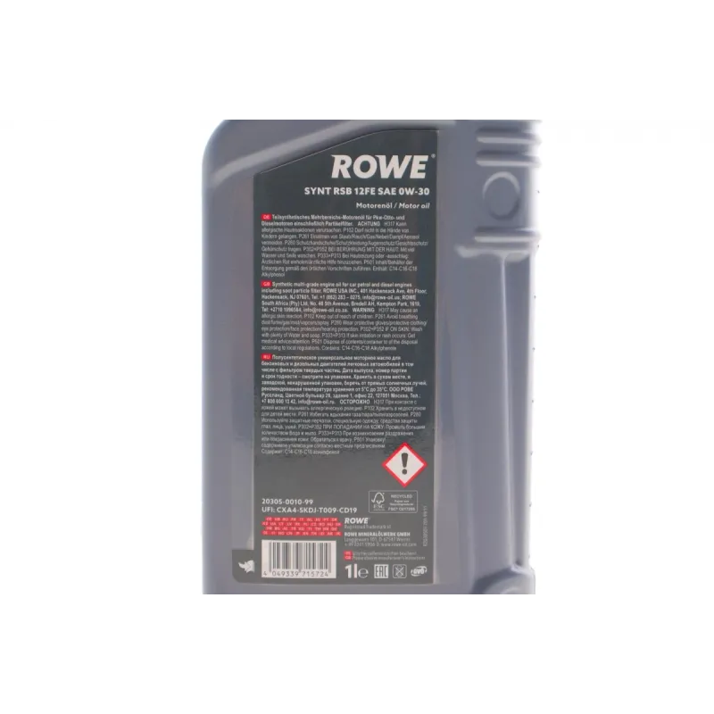 Моторна олива ROWE HIGHTEC SYNT RSB 12FE 0W30 (1L) 20305-0010-99