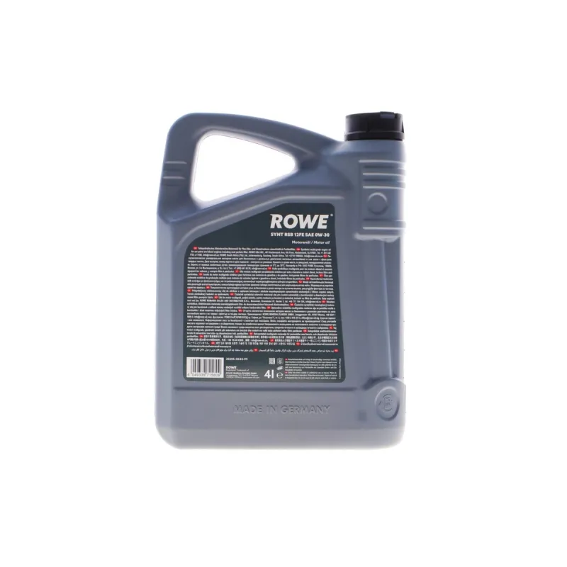 Моторна олива ROWE HIGHTEC SYNT RSB 12FE 0W30 4л (BMW LL-12 FE/MB 227.61/229.61) 20305-0040-99