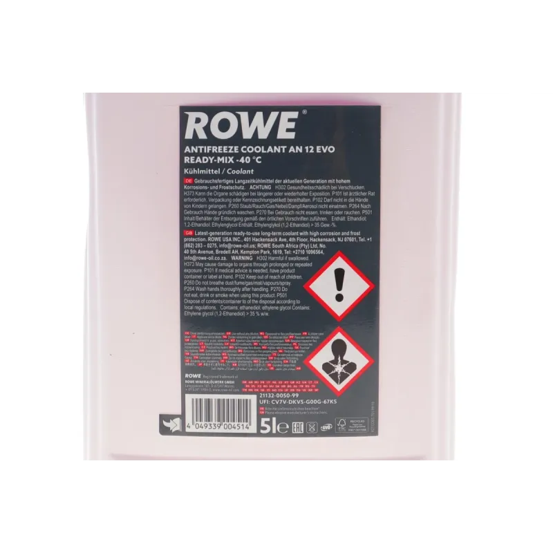 Антифриз фіолетовий G12 EVO (5L) ROWE 21132-0050-99 (-40°C) готовий до застосування