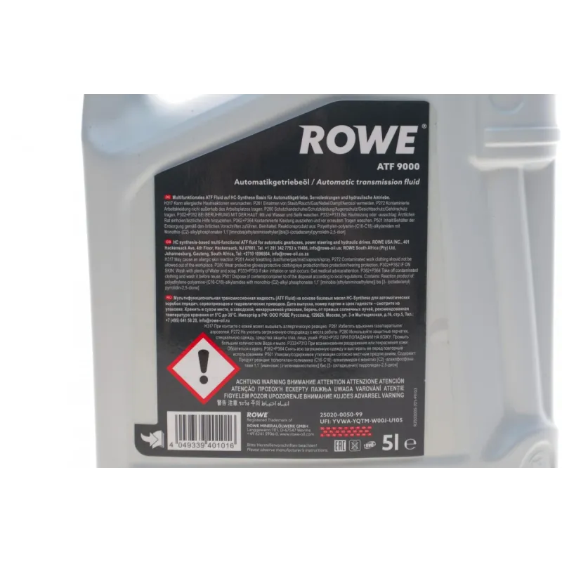 Олива для АКПП HIGHTEC ATF 9000 ROWE 25020-0050-99 (DEXRON IIIH/MB 235.71/236.8/236.10/236.11/236.91/BMW LA-2634) червона 5л