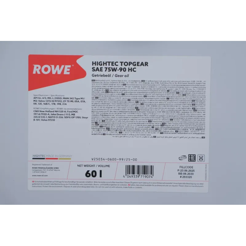 Трансмісійна олива ROWE HIGHTEC TOPGEAR HC 75W-90 (60л) 25034-0600-99