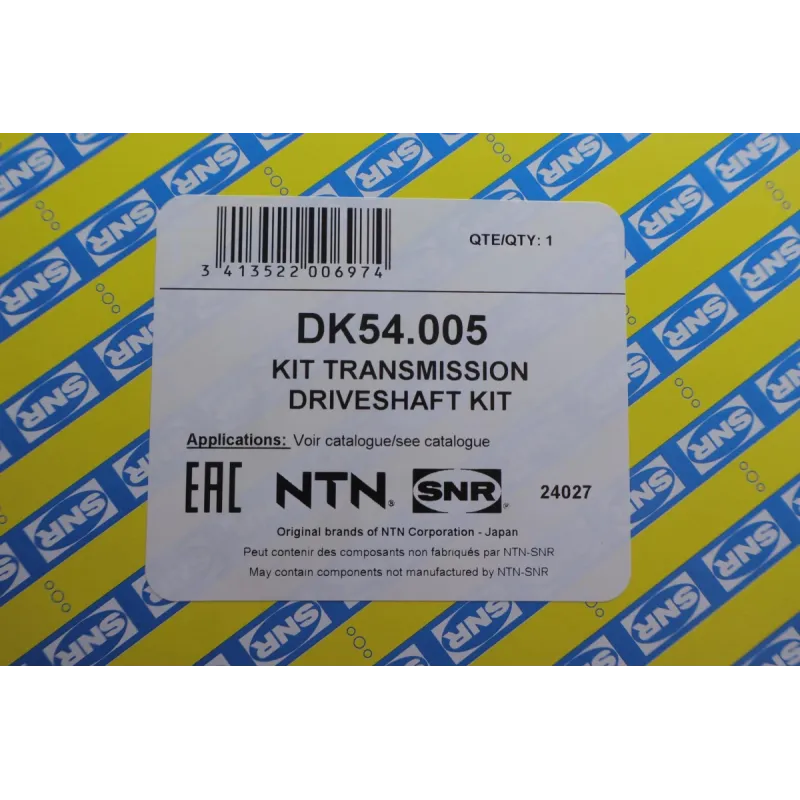 Піввісь права SNR DK54.005 для Volkswagen T5/T6 2.0 TDI 2009-2019 (26x38x857 мм)
