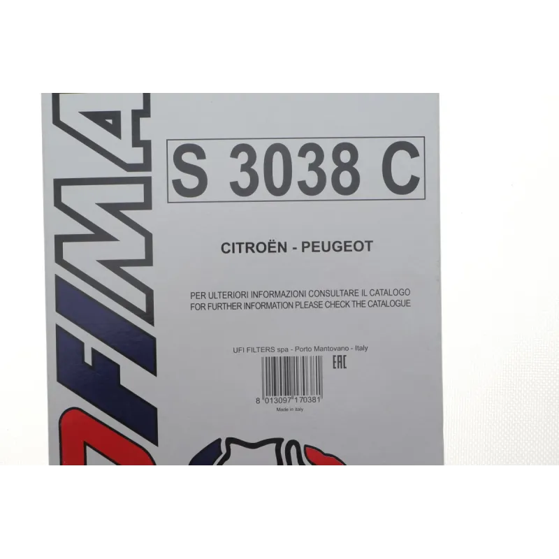 Фільтр салону SOFIMA S 3038 C для Citroen C2, C3, C4, Peugeot 307, 308, 408, 285x176x30 мм