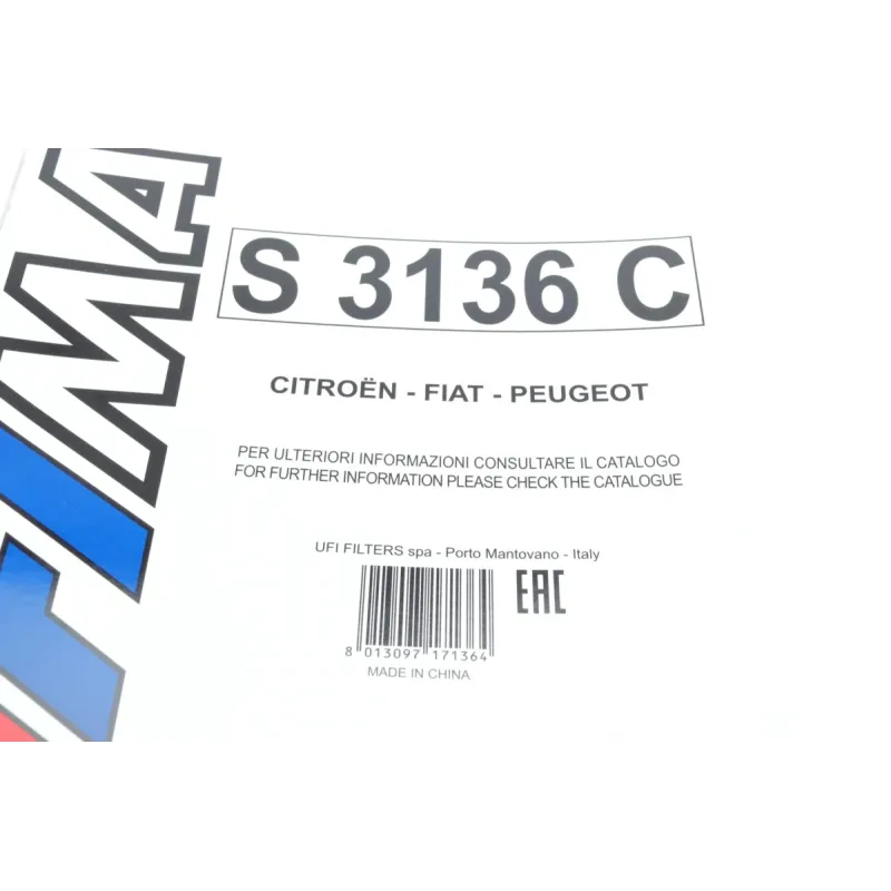 Фільтр салону SOFIMA S 3136 C для Fiat Scudo, Citroen Jumpy, Peugeot Expert 1.6-2.0 HDi 2007-, 377x176x48 мм